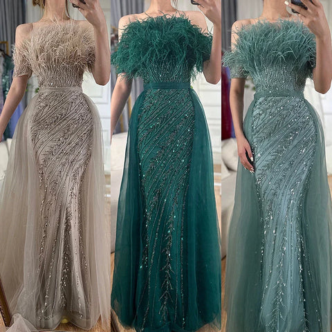 2025 Saudi Arabic Beaded Caramel Mermaid Elegant Evening Dresses Gowns with Overskirt for Formal Occasion LA71634A