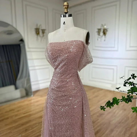 Customize 2025 Pink Elegant Saudi Mermaid Beaded Arabic Evening Dresses Gown For Formal Occasion LA72204A