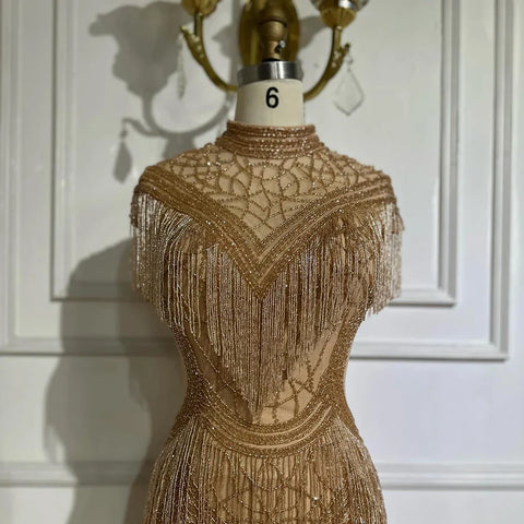 Grey Mermaid Luxury Evening Dresses Gowns Cap Sleeves Beading Tassel Sexy For Women Party 2025 LA70529