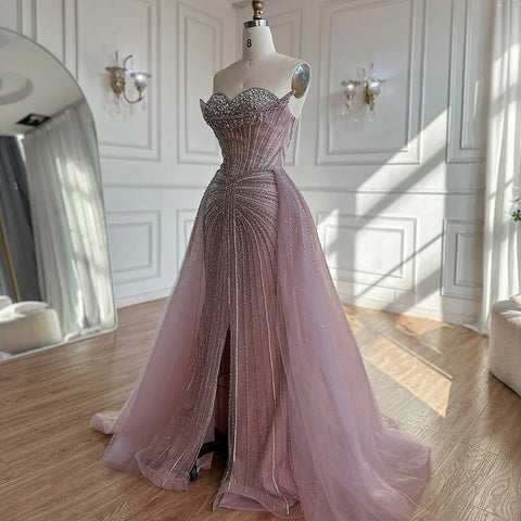 2025 Nude Beaded Mermaid Evening Dresses Gowns with Overskirt for Formal Occasion LA72811