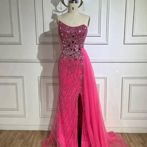 Green Mermaid Spaghetti Straps High Split Beaded Sequined Evening Dresses Gowns 2025 For Women Party LA72212