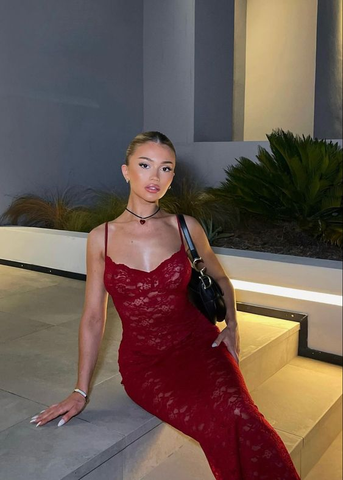 Vestido de noche de encaje con tirantes finos, estilo encantador, ideal para fiestas (modelo Y6641)