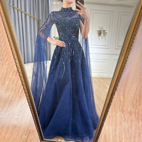 Caramel Luxury Evening Dresses with Cape Sleeves A-Line Beaded Lace Gown For Women's Wedding Party 2025 LA72386