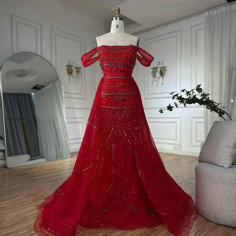 2025 Arabic Pink Mermaid Beaded Evening Gown with Detachable Satin Overskirt for Formal Occasion LA72781