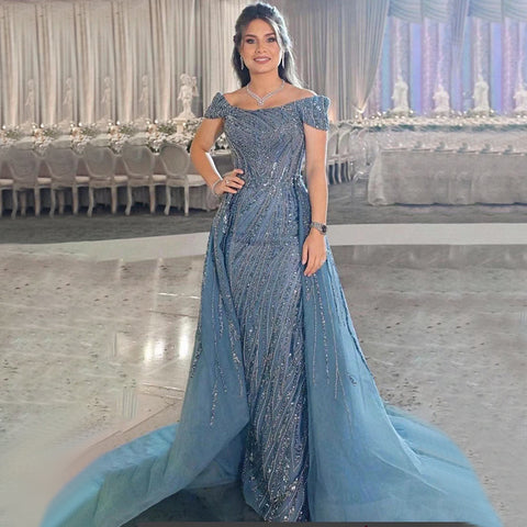 Avond Jurken – robe sirène bleue à épaules dénudées, vêtement de luxe élégant pour votre fête, LA71566, 2025 