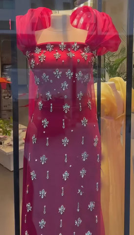 Luxury Beaded Yellow Evening Dress with Cape LA72756