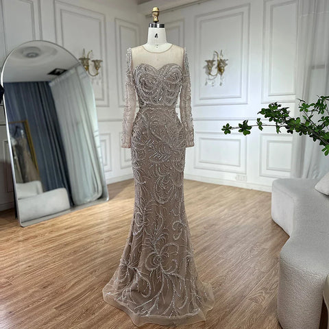 2025 Nude Mermaid Luxury Pearls Beaded Arabic Evening Gowns for Formal Occasion Dress LA72648