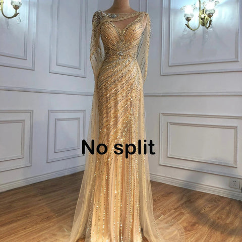 Luxus Champagner Sexy Split Abendkleider 2025 Diamant Sleeveless Meerjungfrau Formale Kleid Ruhigen Hill LA70301