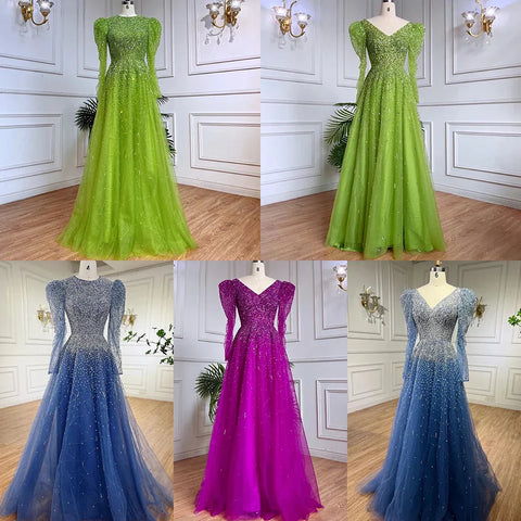 Green Mermaid Elegant Beaded Evening Dress Gown with Skirt Sleeves LA71762