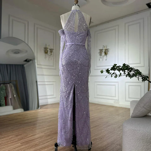 Dubai Arabia Luxury Evening Dresses Gowns 2025 for Women Nude Mermaid With Gloves for Wedding Parties LA72032A