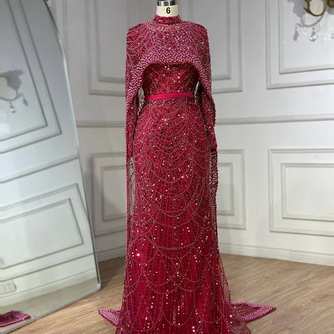 Robe de soirée longue style sirène pour femme musulmane, tenue de soirée de luxe, style Dubaï, Arabie saoudite, pour fête de mariage, 2025, LA72032M 
