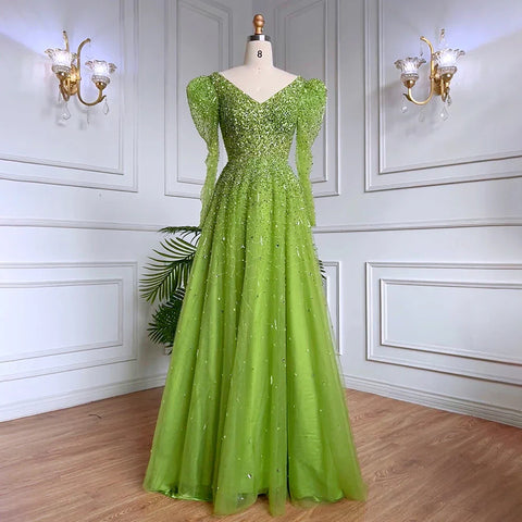Green Mermaid Elegant Beaded Evening Dress Gown with Skirt Sleeves LA71762