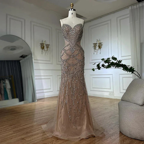 2025 Nude Cape Sleeves Beaded Crystal Arabic Evening Dresses Gowns For Women Wedding Party LA72806