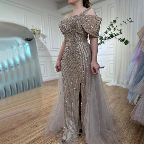 Turquoise High Split Sexy Luxury Beaded 2025 For Woman Party Evening Dresses Gowns Mermaid Elegant  LA71651