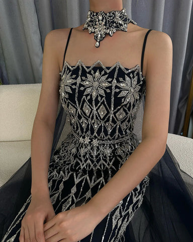 2025 Nude Beaded Spaghetti Strap Design Mermaid Evening Dresses Gowns with Long Cape for Formal Occasion LA72711