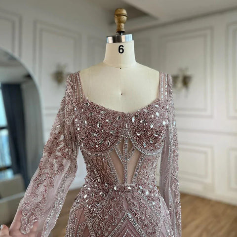 2025 Women Wedding Parties Dubai Arabia Luxury Beaded Evening Dresses Gowns Green Elegant Split Mermaid LA72518