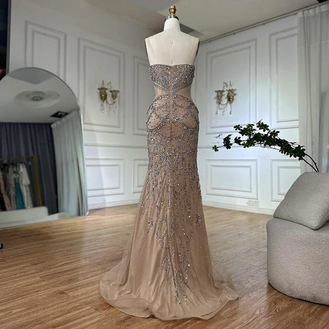 2025 Nude Cape Sleeves Beaded Crystal Arabic Evening Dresses Gowns For Women Wedding Party LA72806