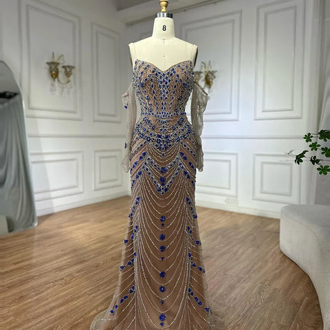 Robe de soirée luxueuse à perles bleues, idéale pour une occasion spéciale, LA72858