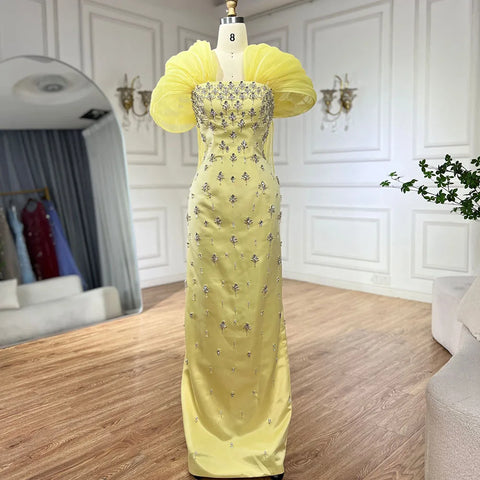 Luxury Beaded Yellow Evening Dress with Cape LA72756