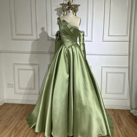 2025 Black One Shoulder Satin A Line Beaded Evening Gown with Sleevelets for Women's Party Saudi Dress LA72741