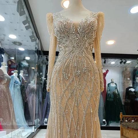 Elegant Mermaid Evening Gown Nude Beaded for Formal Occasion Saudi Arabic LA72827 2025