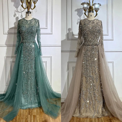 Luxury Dubai Turquoise Mermaid Evening Dress with Tulle LA72601