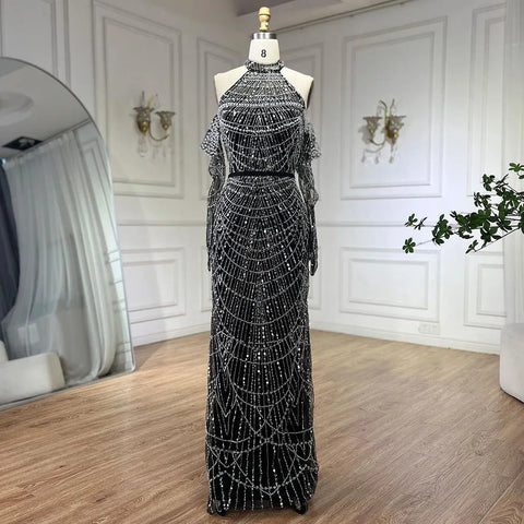 Dubai Arabia Luxury Evening Dresses Gowns 2025 for Women Nude Mermaid With Gloves for Wedding Parties LA72032A