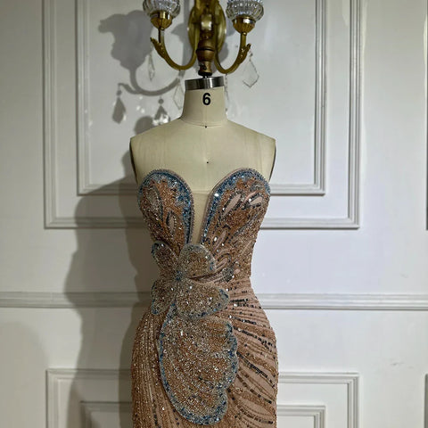 2025 Saudi Arabic Pink Strapless Mermaid Evening Dress with High Split for Formal Occasion LA72480