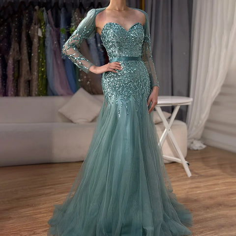 On Sale no return no refund Arabic Sexy Sweetheart Fuchsia A Line Long Sleeves Luxury Beaded Evening Dresses Gowns For Women Party 2025 LA71810