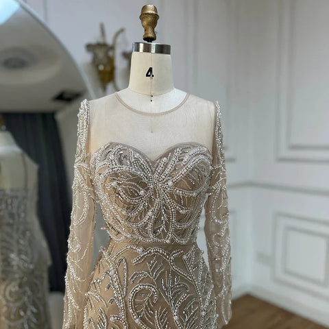 2025 Nude Mermaid Luxury Pearls Beaded Arabic Evening Gowns for Formal Occasion Dress LA72648