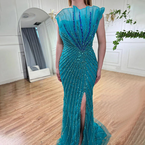 Caramel Sexy High Split Off Shoulder Mermaid Evening Dresses Beaded Gowns 2025 For Women Wedding Party LA72049