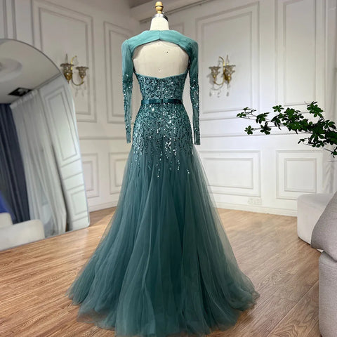 On Sale no return no refund Arabic Sexy Sweetheart Fuchsia A Line Long Sleeves Luxury Beaded Evening Dresses Gowns For Women Party 2025 LA71810