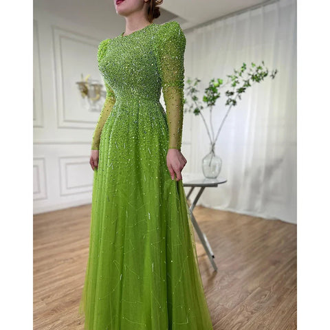 Green Mermaid Elegant Beaded Evening Dress Gown with Skirt Sleeves LA71762