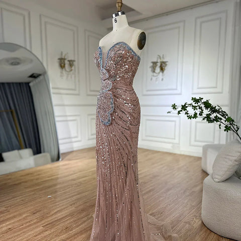 2025 Saudi Arabic Pink Strapless Mermaid Evening Dress with High Split for Formal Occasion LA72480