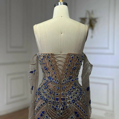 Robe de soirée luxueuse à perles bleues, idéale pour une occasion spéciale, LA72858