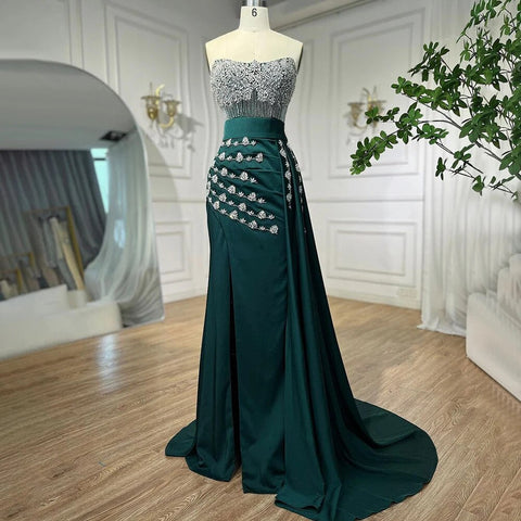 High Split With Skirt Mermaid Nude Sexy Strapless CRYSTAL Beaded Evening Dresses Gowns For Women Party 2025 LA72135