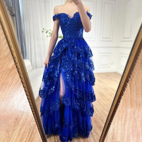 Robe de soirée noire style arabe, fendue, bretelles spaghetti, coupe trapèze, en dentelle et perles, pour femme, tenue de mariage, LA72586 