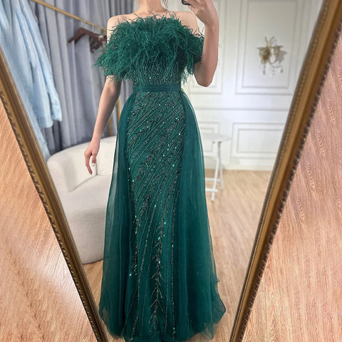 2025 Saudi Arabic Beaded Caramel Mermaid Elegant Evening Dresses Gowns with Overskirt for Formal Occasion LA71634A