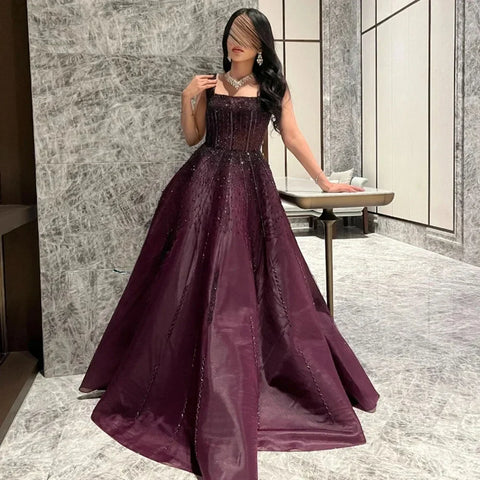 Purple Luxury Square Evening Dress Gown Party LA72857
