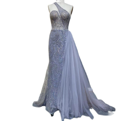 Robe de soirée sirène verte élégante avec jupe, sexy, asymétrique, luxueuse, perlée, 2025, LA71755 