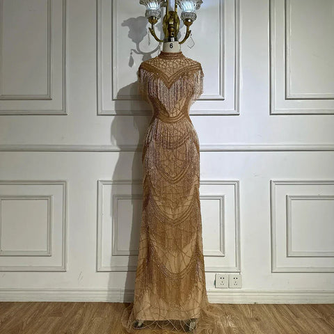 Grey Mermaid Luxury Evening Dresses Gowns Cap Sleeves Beading Tassel Sexy For Women Party 2025 LA70529