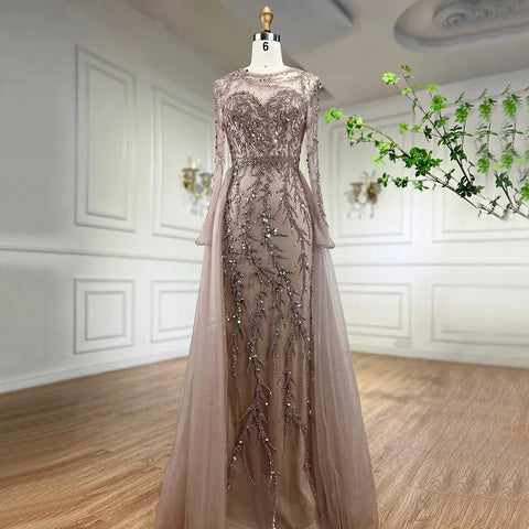 Robe de soirée longue de luxe, style sirène, élégante, verte, en dentelle et perles, pour femmes musulmanes, pour fête de mariage, 2025, LA71653L 