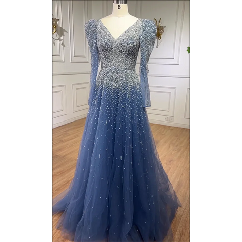 Green Mermaid Elegant Beaded Evening Dress Gown with Skirt Sleeves LA71762