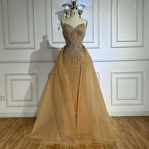 2025 Turquoise Strapless Mermaid Saudi Evening Dress Gown With Overskirt for Formal Occasion LA72880