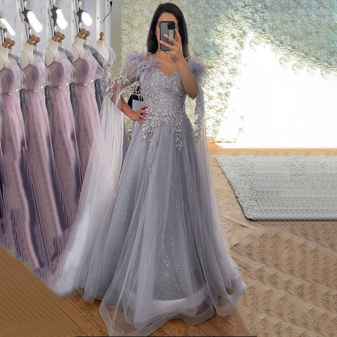 Heavy Beading Tassel Silver Lilac Mermaid Evening Dress LA71814