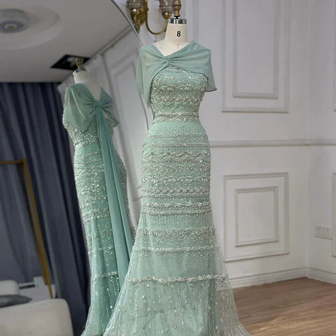 Luxury Dubai Evening Dress with Cape Long Party Gowns LA72126B