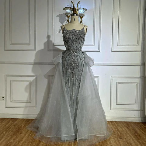 2025 Nude Saudi Beaded Spaghetti Strap Evening Dresses Gowns with Overskirt for Formal Occasion LA72810