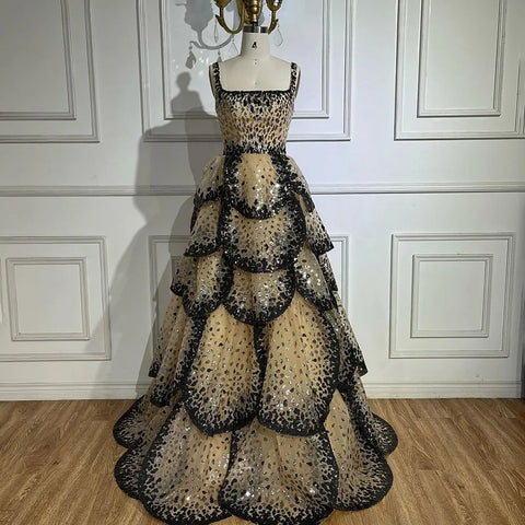 Robe de soirée luxueuse à volants et sequins scintillants, style robe de bal, LA72505 