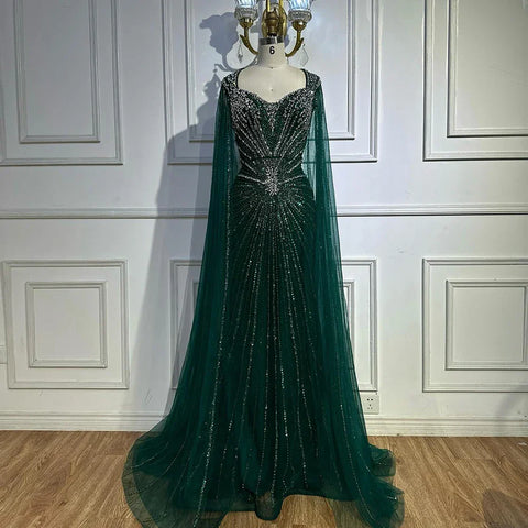 2025 Nude Cape Sleeves Beaded Saudi Arabic Evening Dresses Gowns for Formal Occasion LA72575A