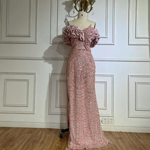 Robe de soirée de luxe style sirène vert sauge, épaules dénudées, pour femme, tenue de mariage arabe, 2025, LA72281 